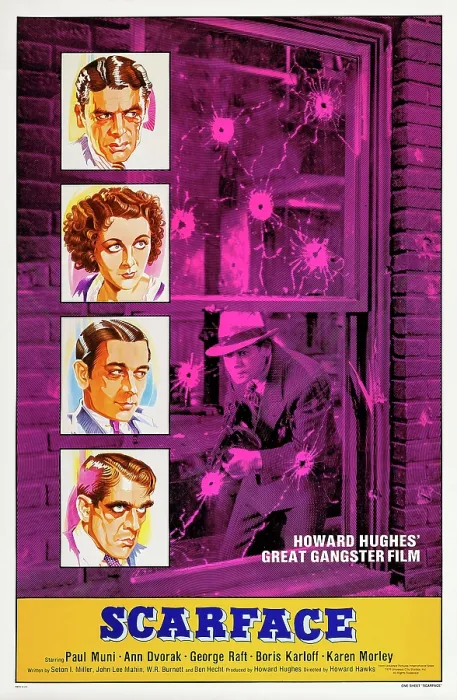 Framed Print : SCARFACE, US poster, from top: Paul Muni, Ann Dvorak, George Raft, Boris Karloff, 1932