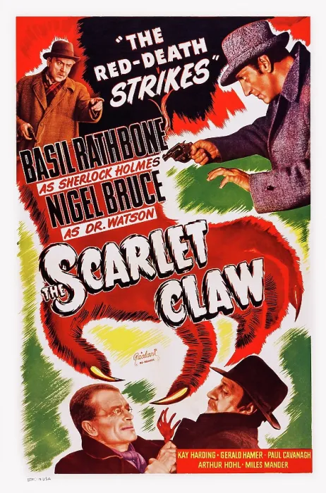 Framed Print : THE SCARLET CLAW, US re-release poster art, top from left: Nigel Bruce, Basil Rathbone; bottom from left: Gerald Hamer, Basil Rathbone, 1944 Framed Print : THE SCARLET CLAW, US re-release poster art, top from left: Nigel Bruce, Basil Rathbone; bottom from left: Gerald Hamer, Basil Rathbone, 1944