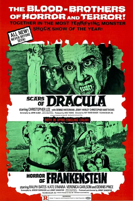 Framed Print : SCARS OF DRACULA, (at top), from left: Jenny Hanley, Anouska Hempel, Christopher Matthews, Christopher Lee; at bottom: HORROR OF FRANKENSTEIN Framed Print : SCARS OF DRACULA, (at top), from left: Jenny Hanley, Anouska Hempel, Christopher Matthews, Christopher Lee; at bottom: HORROR OF FRANKENSTEIN
