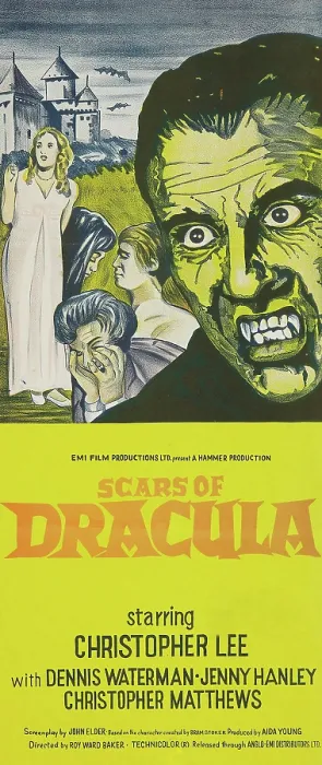 Framed Print : SCARS OF DRACULA, right: Christopher Lee on insert poster, 1970 Framed Print : SCARS OF DRACULA, right: Christopher Lee on insert poster, 1970