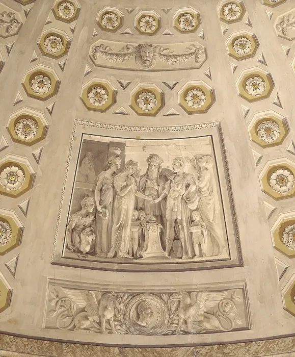 Framed Print : Scene of the Iliad, by Giuseppe Bernardino Bison, 18th century, fresco. - Italy, Friuli Venezia Giulia, Trieste, Carciotti Palace. Detail. A wedding scene