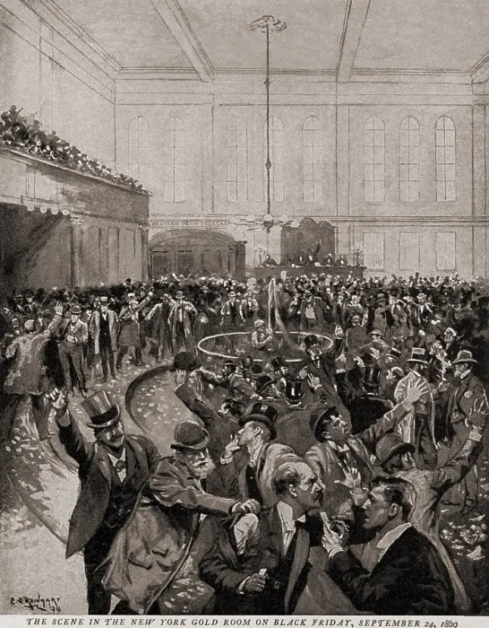 Framed Print : The scene in the New York Gold Room on Black Friday, Sept. 24, 1869, when falling gold prices precipitated a securities market panic