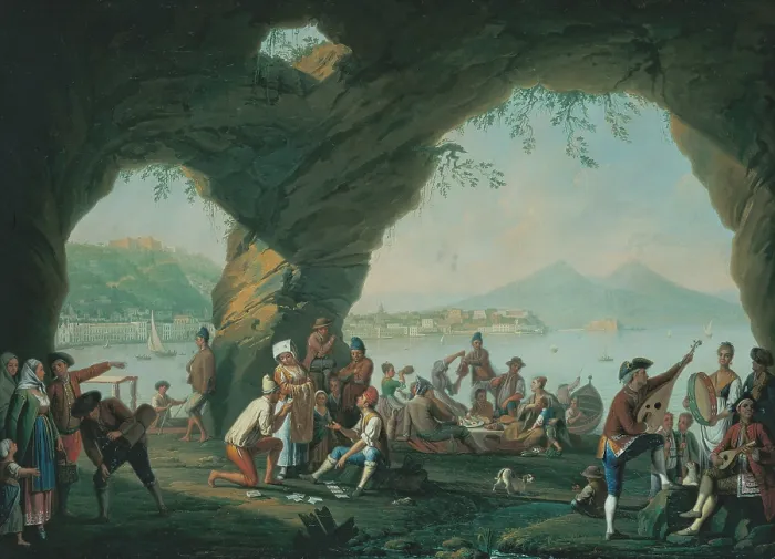Framed Print : Scenes of Everyday Life in a Cave in Posillipo (Scena di vita popolare in una grotta a Posillipo), by Pietro Fabris, 18th Century, oil on canvas - Whole artwork view Framed Print : Scenes of Everyday Life in a Cave in Posillipo (Scena di vita popolare in una grotta a Posillipo), by Pietro Fabris, 18th Century, oil on canvas - Whole artwork view