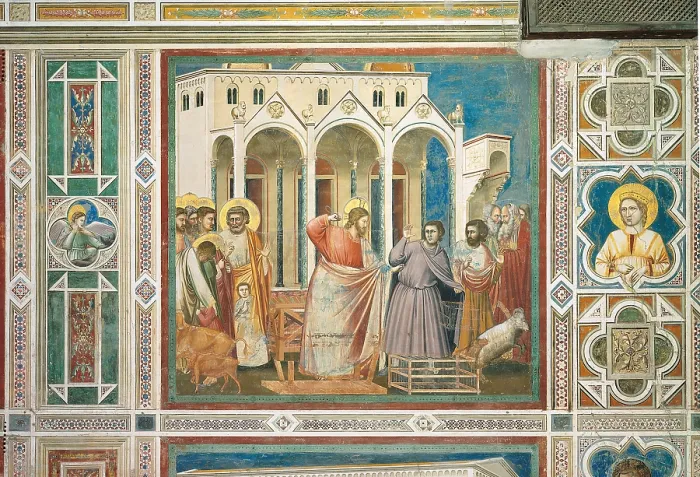 Framed Print : Scenes from the Life of Christ Expulsion of the Money changers from the Temple, by Giotto, 1304 - 1306, 14th Century, fresco, - Italy, Veneto, Padua, Scrovegni Chapel. All Framed Print : Scenes from the Life of Christ Expulsion of the Money changers from the Temple, by Giotto, 1304 - 1306, 14th Century, fresco, - Italy, Veneto, Padua, Scrovegni Chapel. All