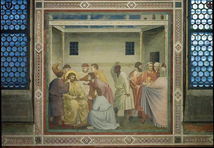 Framed Print : Scenes from the Life of Christ Flagellation, by Giotto, 1304 - 1306, 14th Century, fresco, cm 200 x 185 - Italy, Veneto, Padua, Scrovegni Chapel. All