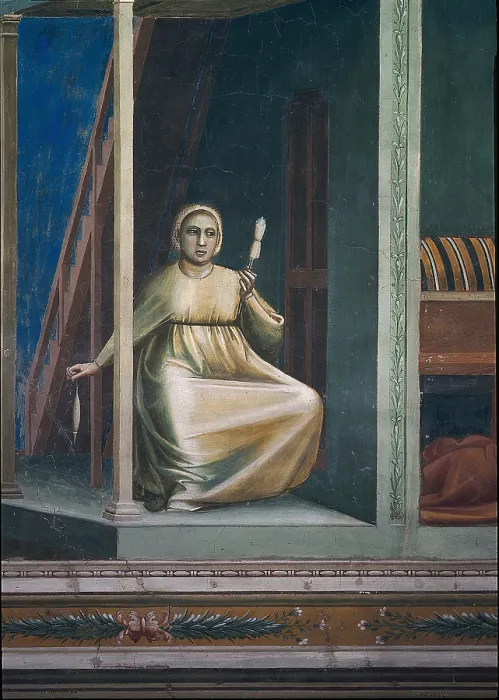 Framed Print : Scenes from the Life of Joachim Annunciation to St Anne, by Giotto, 1304 - 1306, 14th Century, fresco, - Italy, Veneto, Padua, Scrovegni Chapel. Detail Framed Print : Scenes from the Life of Joachim Annunciation to St Anne, by Giotto, 1304 - 1306, 14th Century, fresco, - Italy, Veneto, Padua, Scrovegni Chapel. Detail