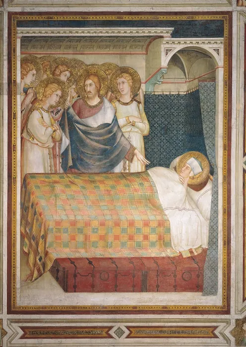 Framed Print : Scenes from the Life of St Martin The Dream of St Martin, by Simone Martini, 1315 - 1316 about, 14th Century, fresco, cm 265 x 200 - Italy, Umbria, Perugia, Assisi