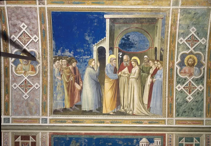 Framed Print : Scenes from the Life of the Virgin Marriage of the Virgin, by Giotto, 1304 - 1306, 14th Century, fresco, - Italy, Veneto, Padua, Scrovegni Chapel. All Framed Print : Scenes from the Life of the Virgin Marriage of the Virgin, by Giotto, 1304 - 1306, 14th Century, fresco, - Italy, Veneto, Padua, Scrovegni Chapel. All