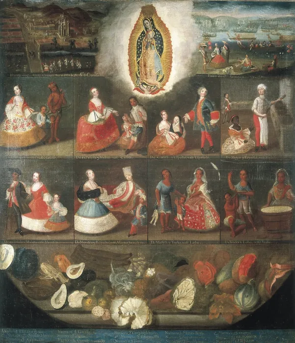 Framed Print : Scenes of 'Mestizaje'. Circa 1750. Casta paintings by Luis de Mena. Colonial baroque. Oil on canvas. SPAIN. Madrid. America's Museum