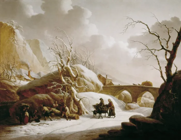 Framed Print : SCHEICKHARDT or SCHWEICHARDT, Heinrich Wilheim (1746-1797). Winter landscape with farmers. end 18th c. Oil on canvas. AISA / Everett Collection**US SALES ONLY**