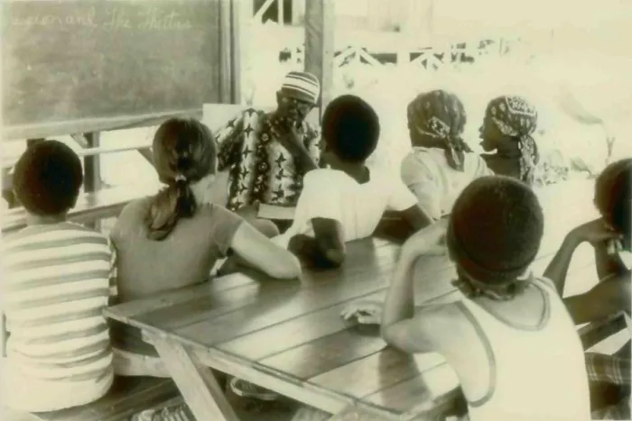 Framed Print : School with Henry Mercer is teaching the students. People's Temple Agricultural Project. Jonestown, Guyana. Nov. 1978 Framed Print : School with Henry Mercer is teaching the students. People's Temple Agricultural Project. Jonestown, Guyana. Nov. 1978
