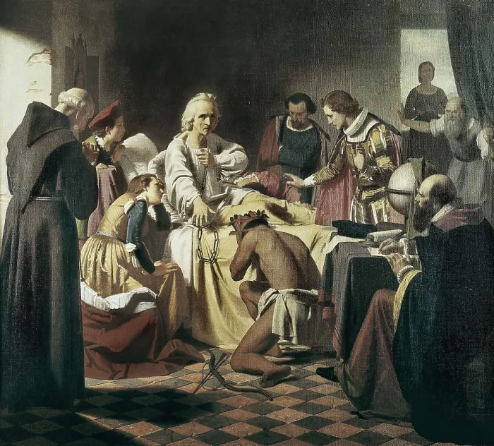 Framed Print : SCIALLERO, Luis (). Dying Columbus. Oil on canvas. AISA / Everett Collection**US SALES ONLY**