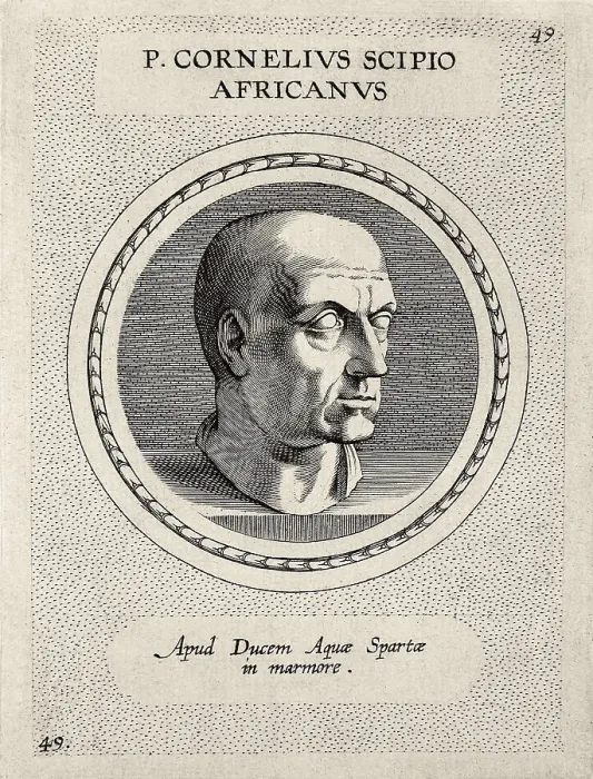 Framed Print : Scipio Africanus The Elder (235-183 BC). Portrait of Scipio belonging to the book 'Illustrium Imagines' (1605). Engraving. SPAIN. Madrid. National Library Framed Print : Scipio Africanus The Elder (235-183 BC). Portrait of Scipio belonging to the book 'Illustrium Imagines' (1605). Engraving. SPAIN. Madrid. National Library