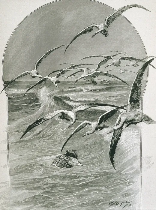 Framed Print : SCOTT, Georges Bertin, called 'Scott de Pagnolles' (1873-1943). After the shipwreck. 1898. Illustration published in 'L'Illustration' on January 28, 1899