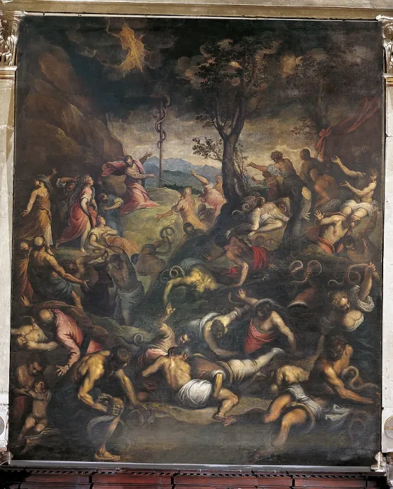 Framed Print : The Scourge of the Serpents, by Jacopo Negretti known as Palma the Younger, 1595 - 1600 about, 16th Century, canvas, cm 529 x 490 - Italy, Veneto, Venice, San Bartolomeo Church Framed Print : The Scourge of the Serpents, by Jacopo Negretti known as Palma the Younger, 1595 - 1600 about, 16th Century, canvas, cm 529 x 490 - Italy, Veneto, Venice, San Bartolomeo Church