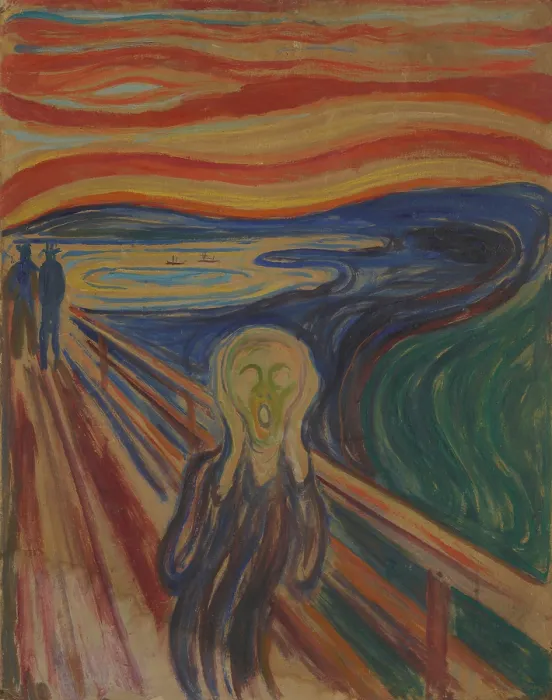 Framed Print : The Scream, by Edvard Munch, 1910, Norwegian Expressionist painting, tempera and oil on unprimed cardboard. The Scream, by Edvard Munch, 1895, Norwegian Expressionist painting