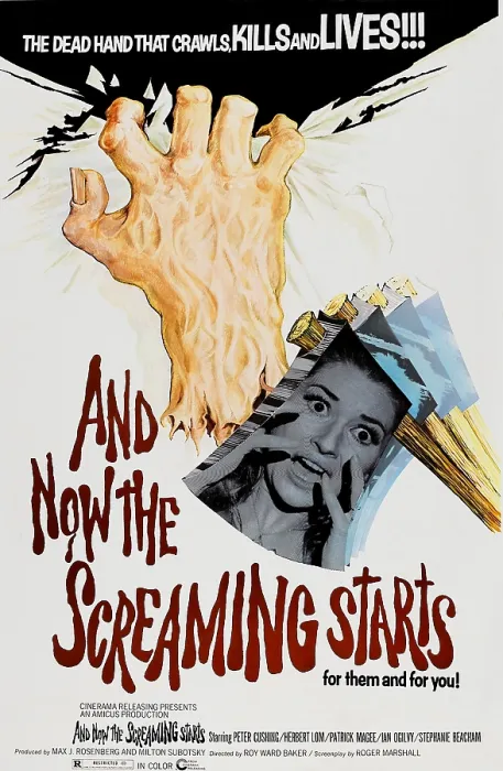 Framed Print : AND NOW THE SCREAMING STARTS!, pictured on axe: Stephanie Beacham; one-sheet poster art, 1973