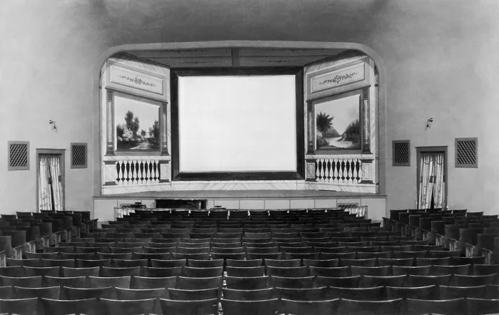 Framed Print : Screen and stage of a 1921 movie theater in the town of Canton, NY, near the Canadian border