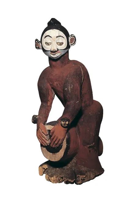 Framed Print : Sculpture with drum. Art of the Yaka people (Congo). African art. Sculpture on wood. BELGIUM. Tervuren. Musee Royal de l'Afrique Central (Royal Museum for Central Africa)