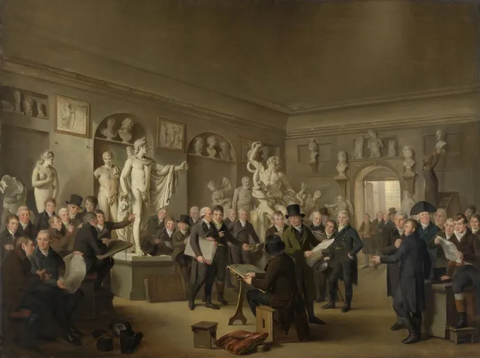 Framed Print : The Sculpture Gallery of the Felix Meritis Society, by Adriaan de Lelie, c. 1806-09, Dutch painting, oil on canvas