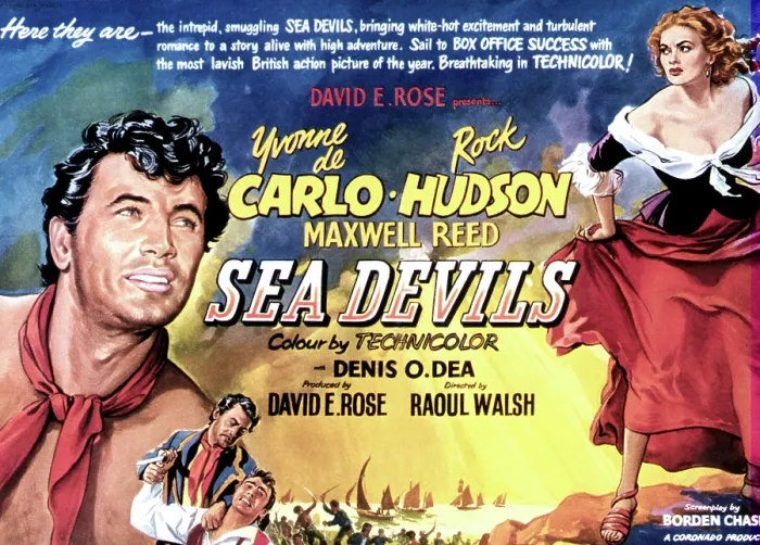 Framed Print : SEA DEVILS, first and fourth from left: Rock Hudson, Yvonne De Carlo, 1953