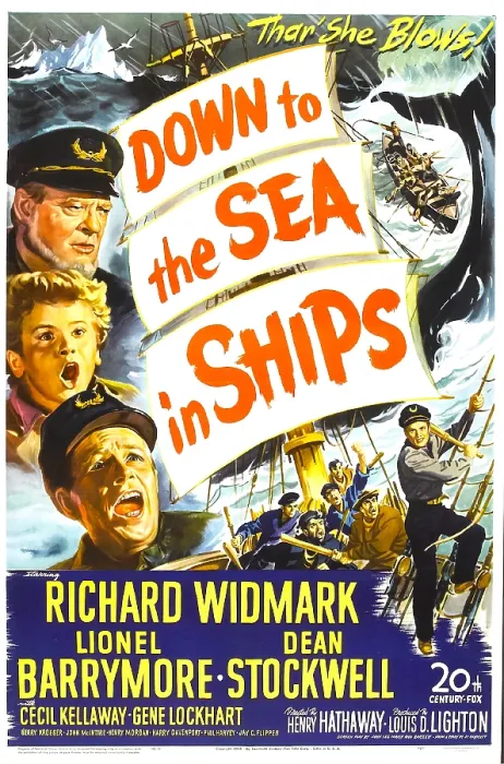 Framed Print : DOWN TO THE SEA IN SHIPS, US poster, left from top: Lionel Barrymore, Dean St ockwell, Richard Widmark, 1949