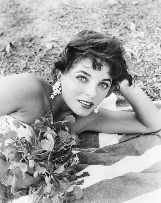 Framed Print : SEA WIFE, Joan Collins, on-set, between takes, 1957, 20th Century Fox, TM & Copyright / Courtesy: Everett Collection