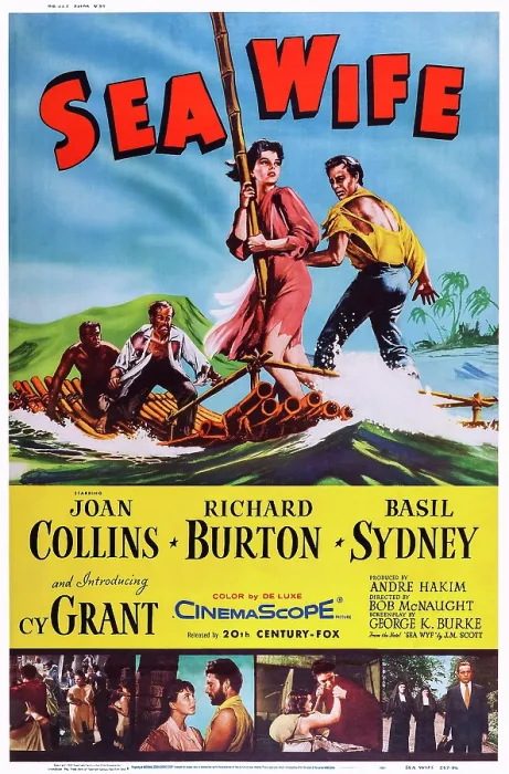 Framed Print : SEA WIFE, top l-r: Cy Grant, Basil Sydney, Joan Collins, Richard Burton, 2nd bottom inset: Joan Collins, Richard Burton, 4th bottom inset: Joan Collins, Beatrice Varley
