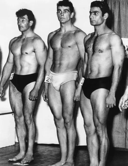 Framed Print : Sean Connery (center) representing Scotland in the Mr. Universe contest in which he came in third in the Junior class, 1953 Framed Print : Sean Connery (center) representing Scotland in the Mr. Universe contest in which he came in third in the Junior class, 1953