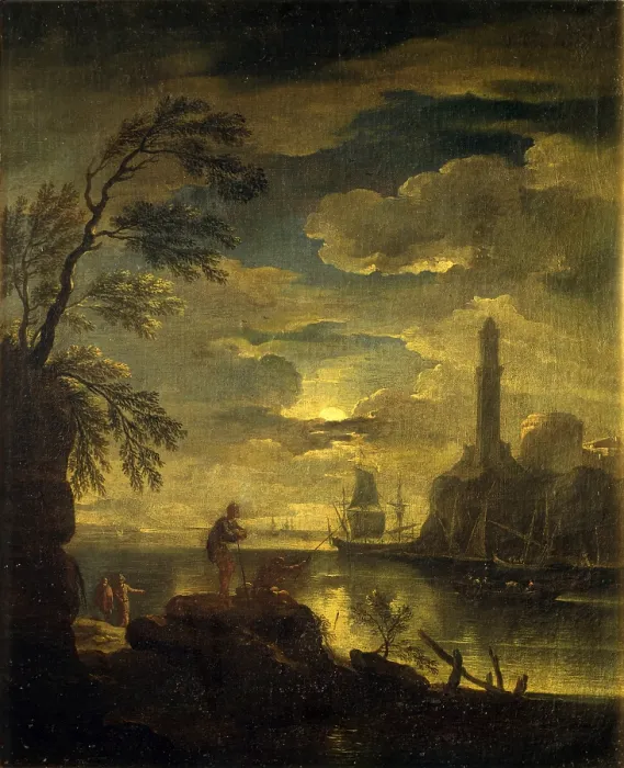 Framed Print : Seascape, attributed to Carlo Antonio Tavella, 1700 - 1705, 18th Century, oil on canvas - Italy, Lombardy, Milan, Castello Sforzesco, Civic Collection of Ancient Art