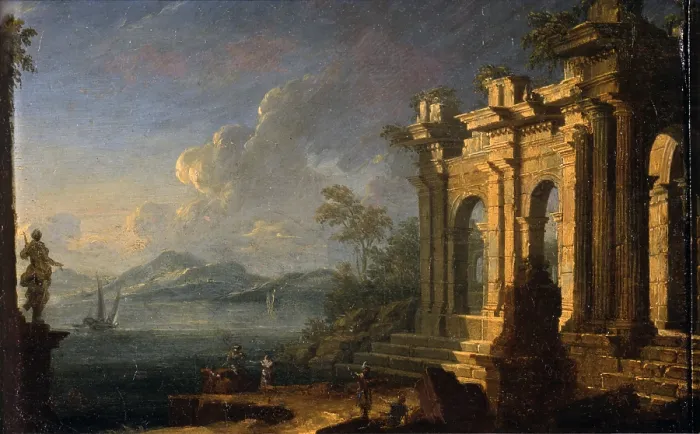 Framed Print : Seascape with Classic Arch, by Unknown Artist from Veneto, 1750, 18th Century, oil on canvas - Italy, Lombardy, Milan, Castello Sforzesco, Civic Collection of Ancient Art Framed Print : Seascape with Classic Arch, by Unknown Artist from Veneto, 1750, 18th Century, oil on canvas - Italy, Lombardy, Milan, Castello Sforzesco, Civic Collection of Ancient Art