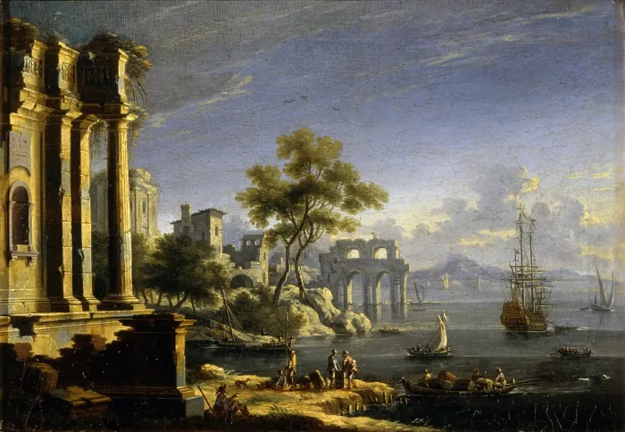 Framed Print : Seascape with Ruins and Dawn Treader, by Unknown Venetian Artist, ca