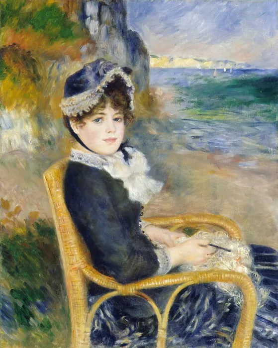 Framed Print : By the Seashore, by Auguste Renoir, 1883, French impressionist painting, oil on canvas. The model is Aline Victorine Charigot, then Renoirs lover, who became his wife in 1890 Framed Print : By the Seashore, by Auguste Renoir, 1883, French impressionist painting, oil on canvas. The model is Aline Victorine Charigot, then Renoirs lover, who became his wife in 1890