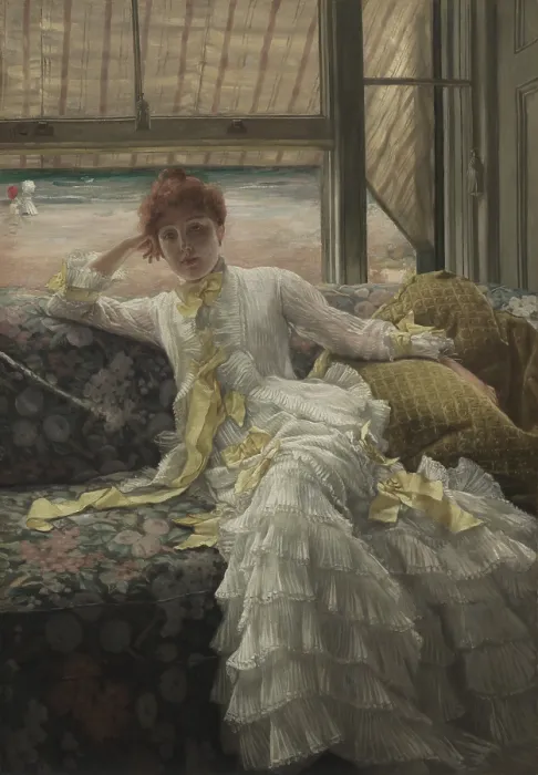 Framed Print : Seaside 1869-1876, by James Tissot, 1836-1902, French academic painting, oil on canvas. This painting one of a series of allegories of the months of the year