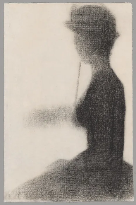 Framed Print : Seated Woman with a Parasol (study for La Grande Jatte), 1884-1885, by Georges Seurat, French Post-Impressionist drawing, painting, black Cont crayon on ivory laid paper