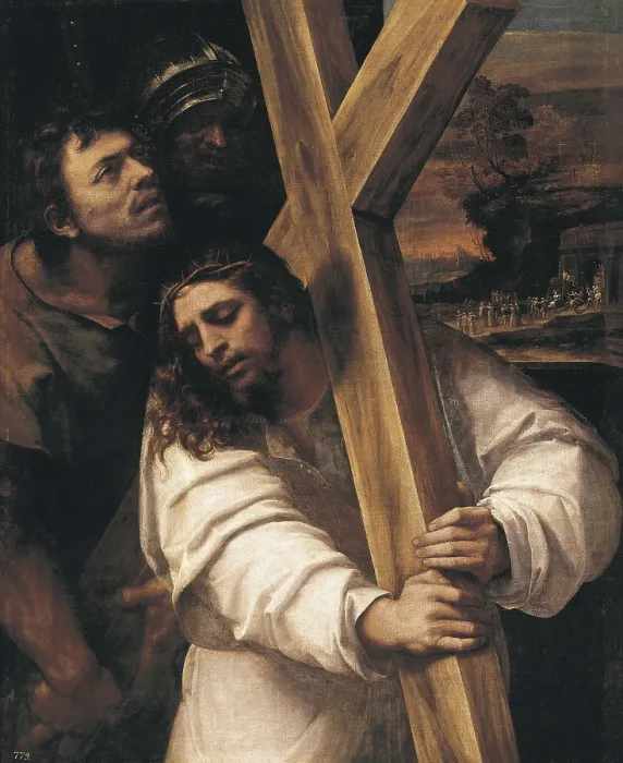 Framed Print : SEBASTIANO del PIOMBO, Sebastiano Luciano, also called (1485-1547). Jesus Carrying the Cross. ca. 1520. There is a replica of this work at the Hermitage Museum. Renaissance art