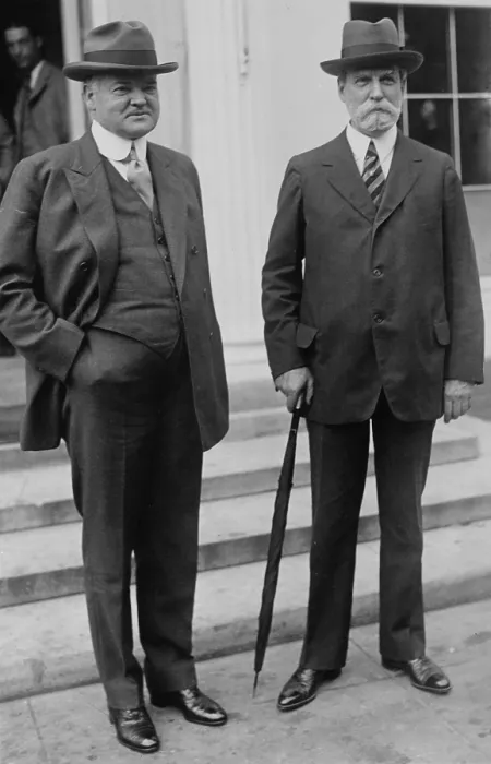 Framed Print : Sec. of State Charles Evans Hughes (1862-1948) and Sec. of Commerce Herbert Hoover (1874-1964), served in the Cabinet of both the Harding and Coolidge administrations. 1924 photo