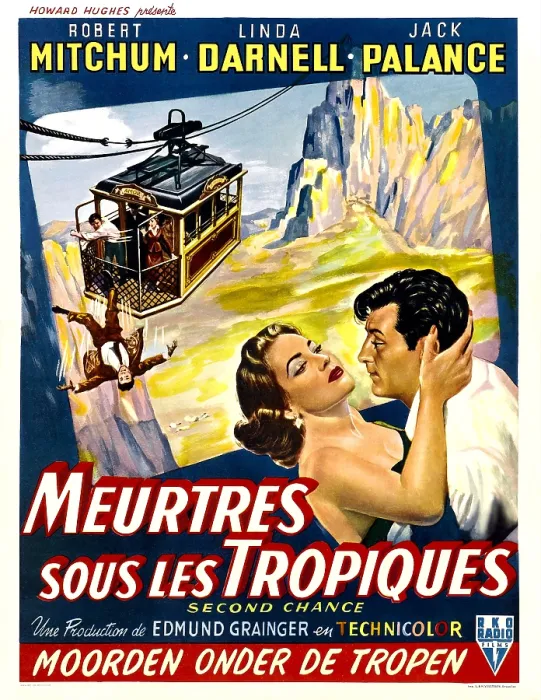 Framed Print : SECOND CHANCE, on right, from left: Linda Darnell, Robert Mitchum; Belgian poster art, 1953
