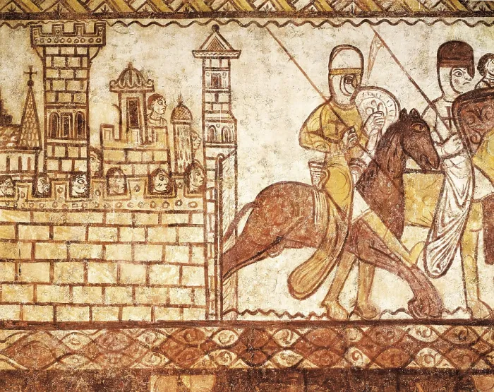 Framed Print : Second Crusade (1147-1149). Battle in Syria. Fresco of the Templar Chapel. Romanesque art. Fresco. FRANCE. Paris. National Museum of French Monuments. Proc: FRANCE Framed Print : Second Crusade (1147-1149). Battle in Syria. Fresco of the Templar Chapel. Romanesque art. Fresco. FRANCE. Paris. National Museum of French Monuments. Proc: FRANCE