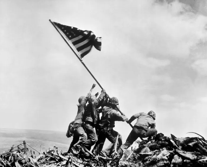 Framed Print : The second flag raising on Iwo Jima on Feb. 23, 1945. The photo was immediately recognized as an iconic image of World War 2