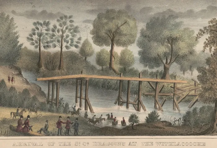 Framed Print : Second Seminole War, 1835-42. Battle of Ouithlacoochie, aka Battle of Withlacoochee, Dec. 31, 1835, was fought on the Withlacoochee River in west-central Florida