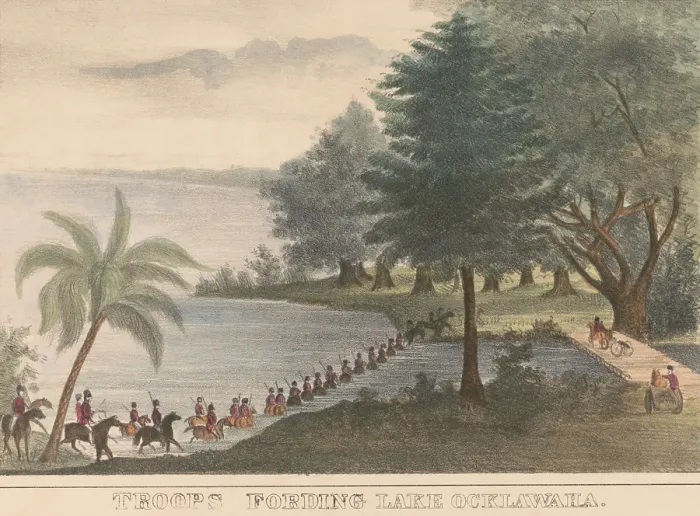 Framed Print : Second Seminole War, 1835-42. US cavalry ford Lake Ocklawaha in north-central Florida, 1835-36. (BSLOC_2019_8_67)