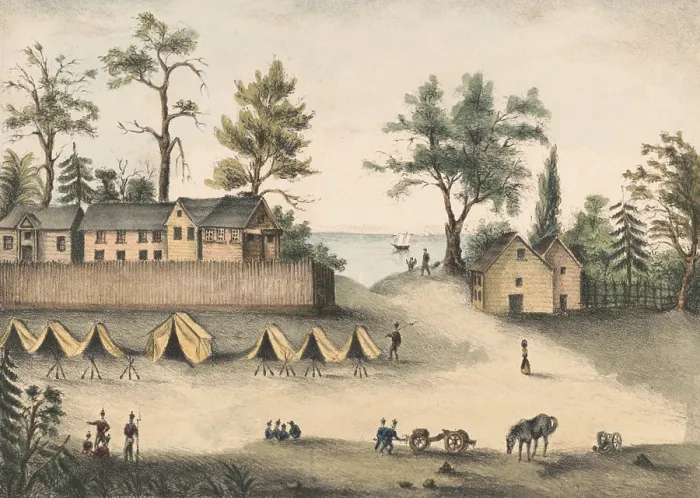 Framed Print : Second Seminole War, 1835-42. US soldiers in camp, at Picolata, Florida, on the bank of the St. Johns River, about eighteen miles from St. Augustine, c. 1835-37 (BSLOC_2019_8_70)