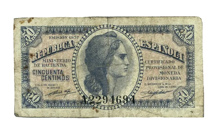 Framed Print : Second Spanish Republic. Obverse of a 50 cents banknote (1937). Coin. AISA / Everett Collection**US SALES ONLY**