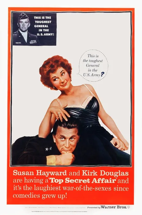 Framed Print : TOP SECRET AFFAIR, top left: Kirk Douglas, bottom from left: Kirk Douglas, Susan Hayward, 1957