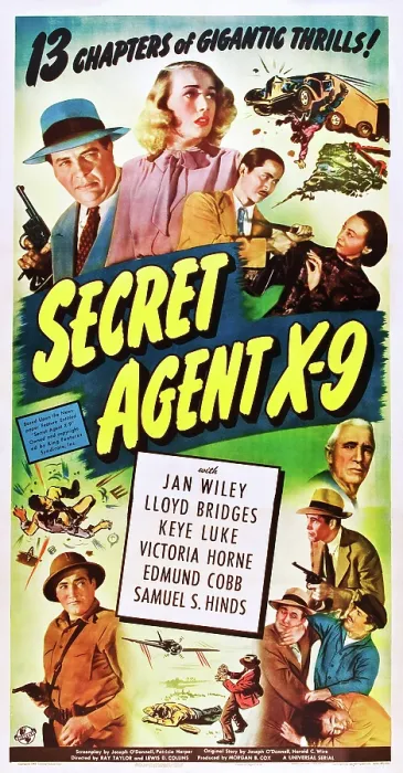 Framed Print : SECRET AGENT X-9, top from left: Lloyd Bridges, Jan Wiley, Keye Luke on poster art, 1945 Framed Print : SECRET AGENT X-9, top from left: Lloyd Bridges, Jan Wiley, Keye Luke on poster art, 1945