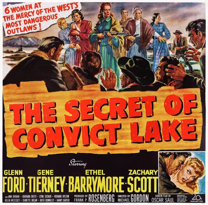 Framed Print : THE SECRET OF CONVICT LAKE, US poster art, center: Gene Tierney; right of center: Ethel Barrymore, 1951. TM and Copyright 20th Century Fox Film Corp