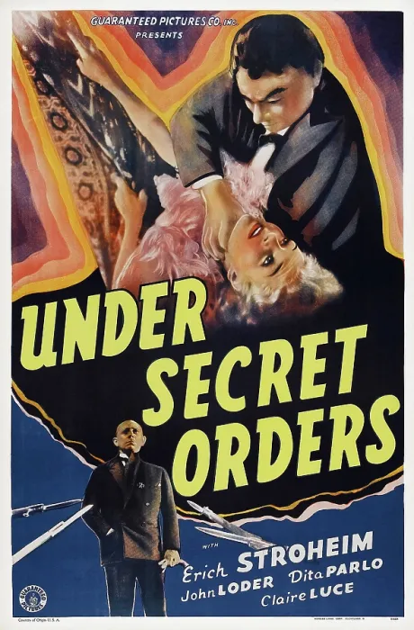 Framed Print : UNDER SECRET ORDERS, (aka MADEMOISELLE DOCTEUR), British poster art, Erich von Stroheim (bottom left), 1937