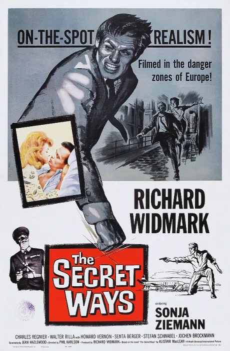 Framed Print : THE SECRET WAYS, US poster, Richard Widmark (top), in box from left: Senta Berger, Richard Widmark, 1961