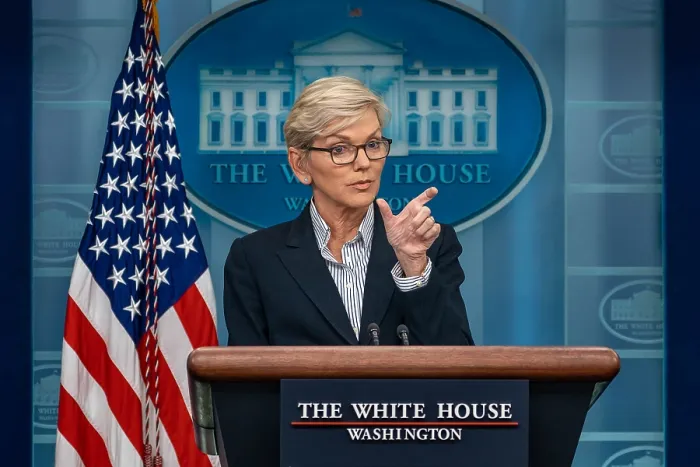 Framed Print : Secretary of Energy Jennifer Granholm holds a press conference on Jan. 23, 2023, to address energy costs effecting US families and businesses